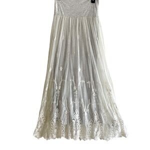 Sundance, long lace skirt with cotton knit underlay.